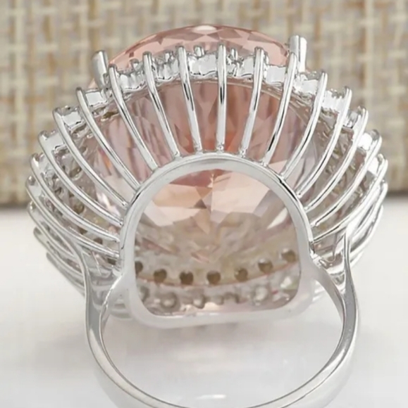 11.55ct Morganite w/Diamond CZ Ring 925 Sterling Silver - Picture 4 of 4